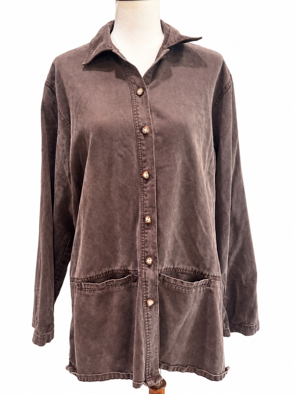 L.L. Bean Button-Front Women’s Top in Washed Brown Tencel M